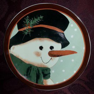Vtg Christmas Carrot Nose Snowman Decorative Plate